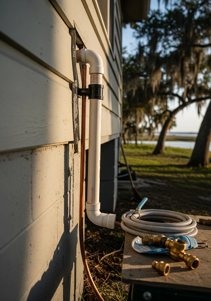 Residential plumbing installation in a Bayou Vista coastal property with bay access