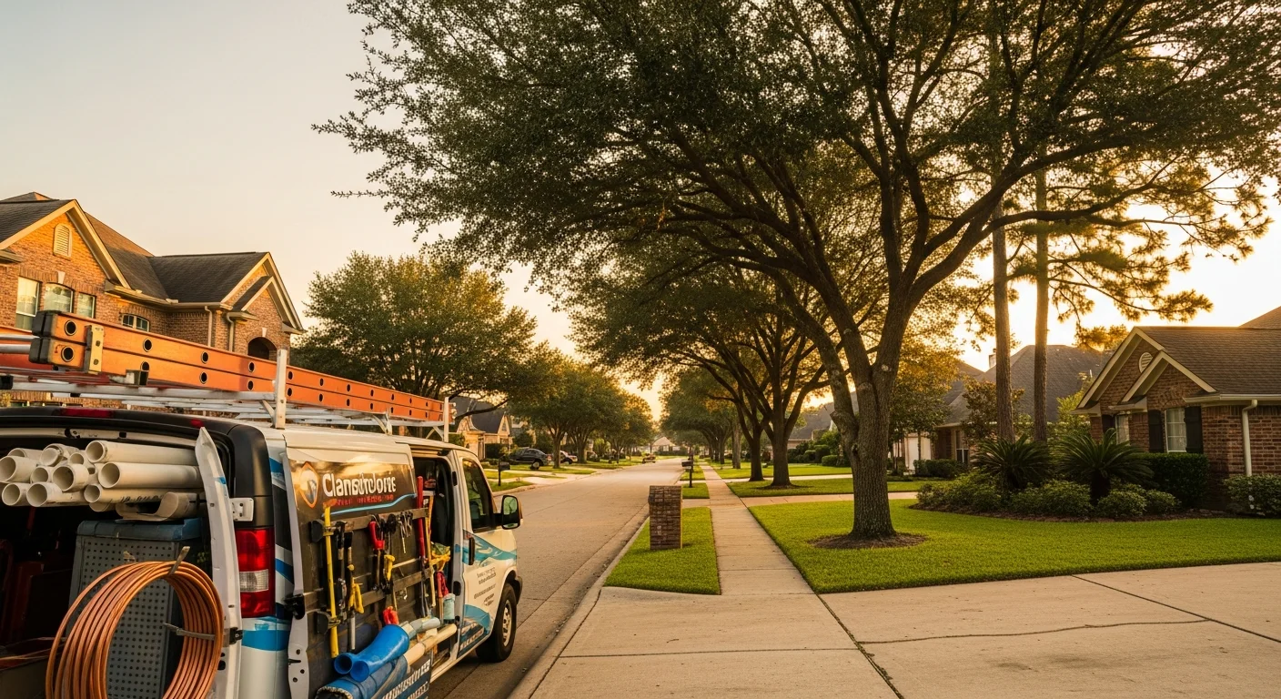 Residential street in Webster with mature trees and well-maintained homes typical of the area.