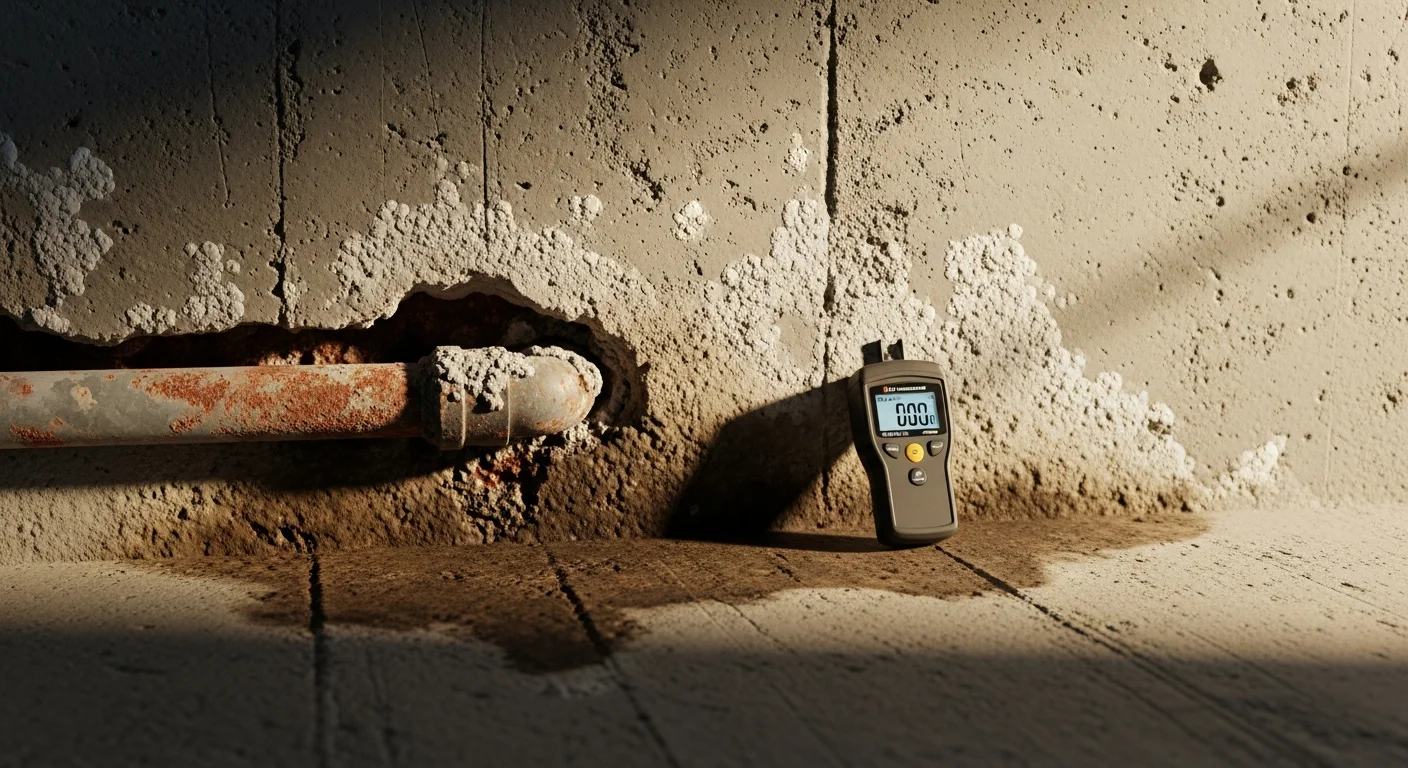 A licensed plumber using electronic leak detection equipment to locate a hidden pipe leak beneath the floor of a Galveston County, TX home.